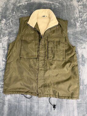 Sideout Olive Green Fleece-Lined Vest With Pockets - Mens Large